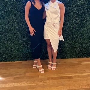 White high neck satin dress